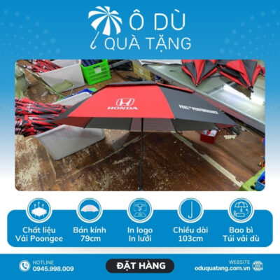đặc điểm Dù Cán Thẳng 2 Tầng Màu Đỏ Phối Đen In Logo OD-05