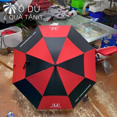 chi tiết Dù Cán Thẳng 2 Tầng Màu Đỏ Phối Đen In Logo OD-05