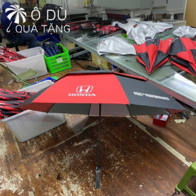 chi tiết Dù Cán Thẳng 2 Tầng Màu Đỏ Phối Đen In Logo OD-05