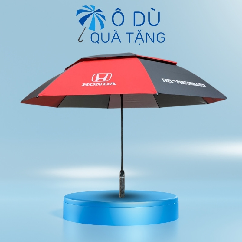 Dù Cán Thẳng 2 Tầng Màu Đỏ Phối Đen In Logo OD-05