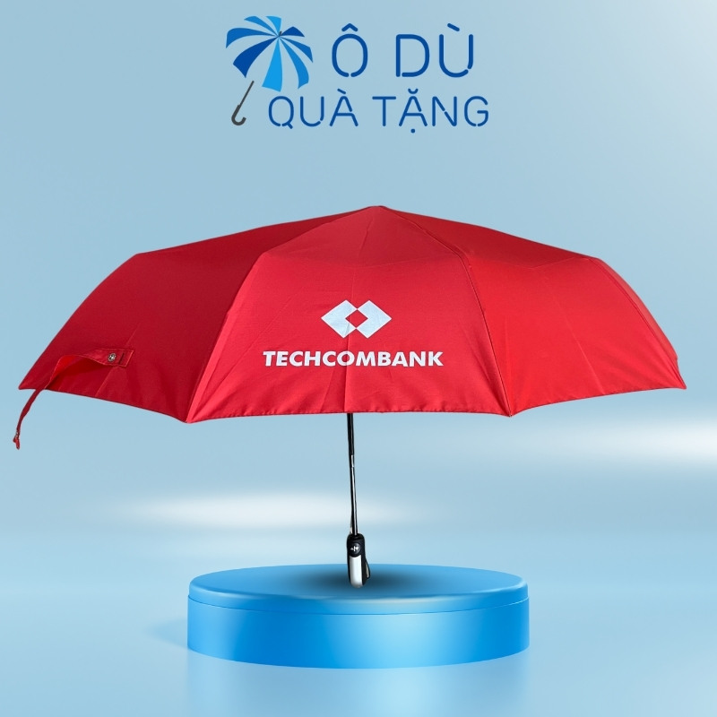 Dù Gấp 3 Tự Động 2 Chiều Màu Đỏ In Logo OD-03