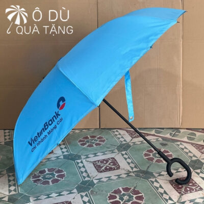 chi tiết Dù Gấp Ngược Tự Đẩy Màu Xanh In Logo OD-01