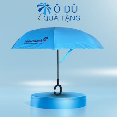 Dù Gấp Ngược Tự Đẩy Màu Xanh In Logo OD-01