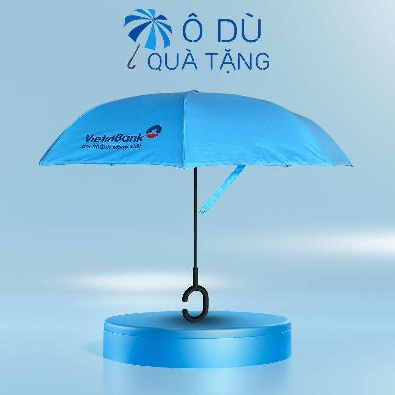 Dù Gấp Ngược Tự Đẩy Màu Xanh In Logo OD-01