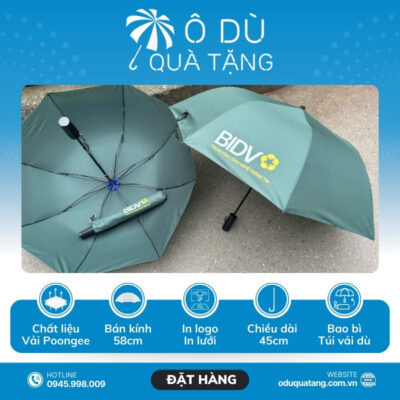 thông tin Ô Dù Gấp 2 Bán Tự Động Màu Xanh Rêu In Logo BIDV OD-18