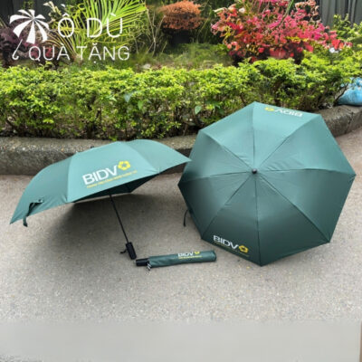 chi tiết Ô Dù Gấp 2 Bán Tự Động Màu Xanh Rêu In Logo BIDV OD-18