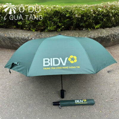 chi tiết Ô Dù Gấp 2 Bán Tự Động Màu Xanh Rêu In Logo BIDV OD-18