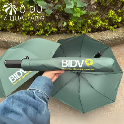 chi tiết Ô Dù Gấp 2 Bán Tự Động Màu Xanh Rêu In Logo BIDV OD-18