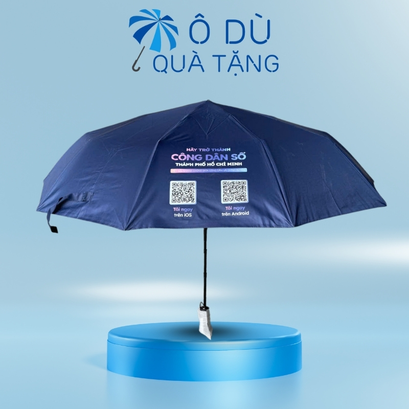 Dù Gấp 3 Tự Động 2 Chiều Màu Xanh Dương In Logo OD-21