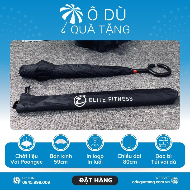 đặc điểm Ô Gấp Ngược Tự Đẩy Tay C Màu Đen In Logo OD-33