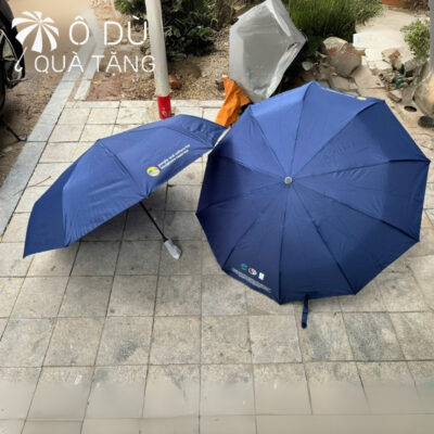 chi tiết Ô Dù Gấp 3 Tự Động 2 Chiều Màu Xanh Dương In Logo OD-22