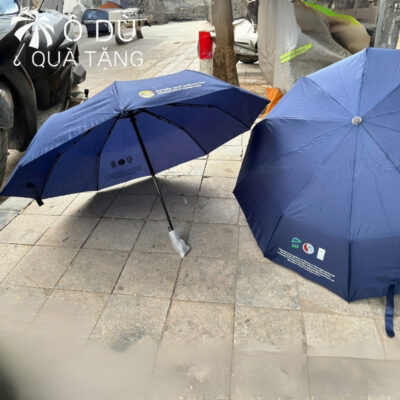 chi tiết Ô Dù Gấp 3 Tự Động 2 Chiều Màu Xanh Dương In Logo OD-22