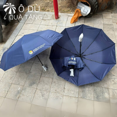 chi tiết Ô Dù Gấp 3 Tự Động 2 Chiều Màu Xanh Dương In Logo OD-22