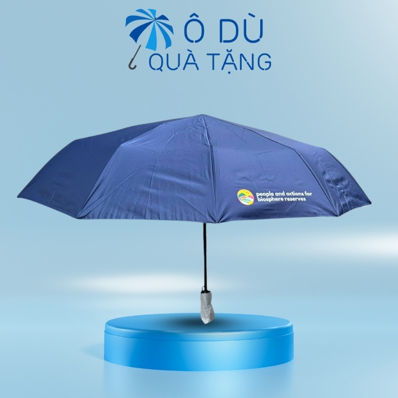 Ô Dù Gấp 3 Tự Động 2 Chiều Màu Xanh Dương In Logo OD-22