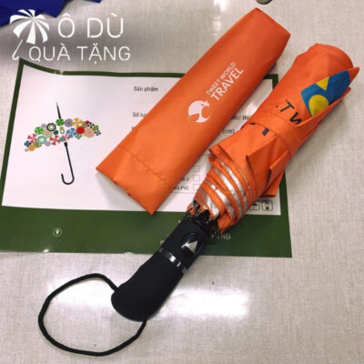 chi tiết Dù Gấp 3 Tự Động 1 Chiều Màu Cam In Logo OD-12