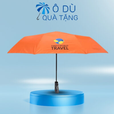 Dù Gấp 3 Tự Động 1 Chiều Màu Cam In Logo OD-12