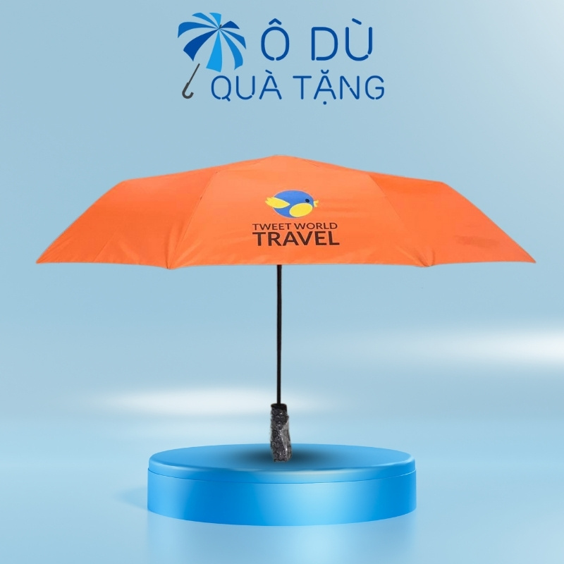 Dù Gấp 3 Tự Động 1 Chiều Màu Cam In Logo OD-12