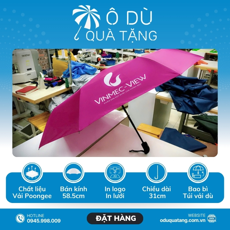 đặc điểm Dù Gấp 3 Tự Động 2 Chiều Màu Hồng In Logo OD-11