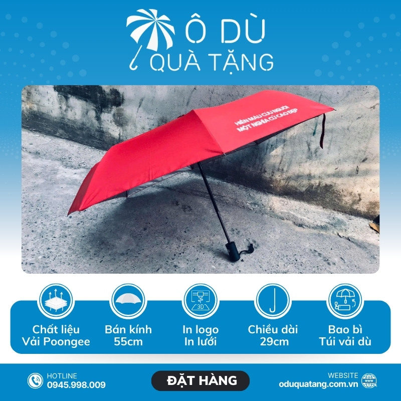 đặc điểm Dù Gấp 3 Tự Động 2 Chiều Màu Đỏ In Logo OD-10