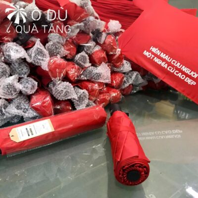 chi tiết Dù Gấp 3 Tự Động 2 Chiều Màu Đỏ In Logo OD-10