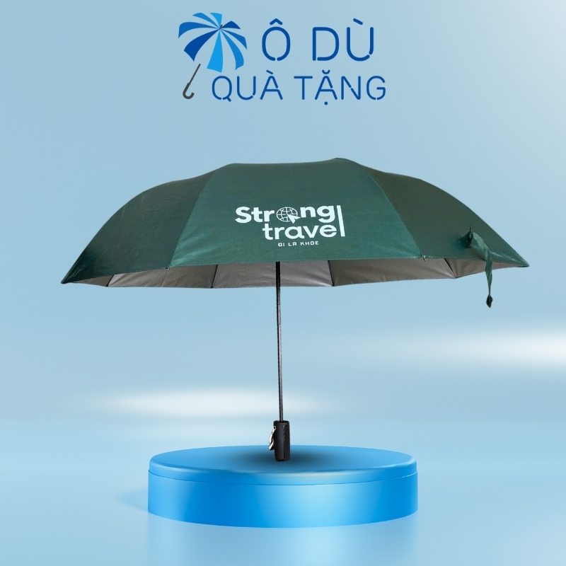 Dù Gấp 2 Bán Tự Động Màu Xanh Rêu In Logo OD-15