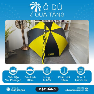 đặc điểm Ô Dù Kèo Thẳng Tự Động 1 Chiều Màu Vàng Phối Đen In Logo OD-37