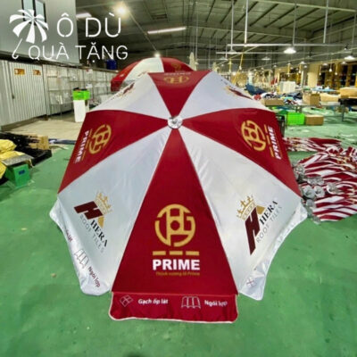 chi tiết Ô Dù Quảng Cáo Ngoài Trời Màu Đỏ Phối Trắng In Logo OD-26