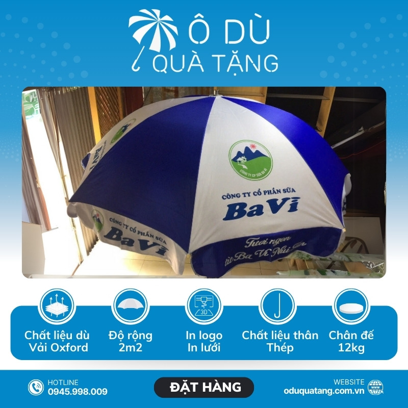 đặc điểm Ô Dù Ngoài Trời Chính Tâm Màu Xanh Phối Trắng In Logo OD-24