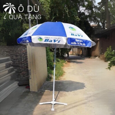 chi tiết Ô Dù Ngoài Trời Chính Tâm Màu Xanh Phối Trắng In Logo OD-24